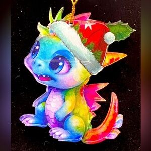 Cute Dragon Window/Car Hanger, bright color, 3” X 3” w/14” gold tone cord